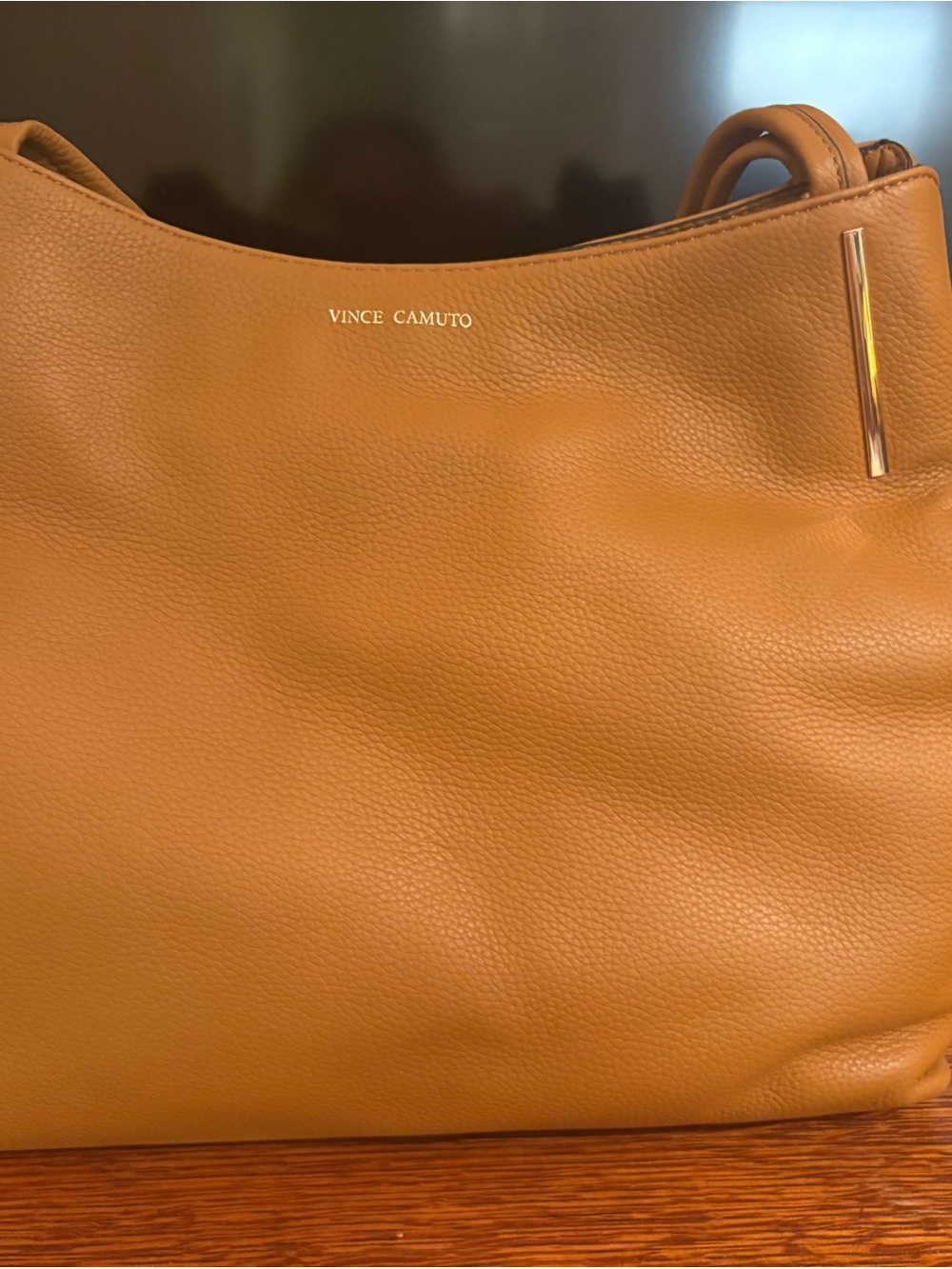 Vince Camuto Caramel Leather Tote with Gold Accents